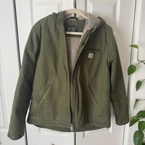 Carhartt Women's Loose Fit Washed Duck Sherpa Lined Jacket - Basil Color -Size M